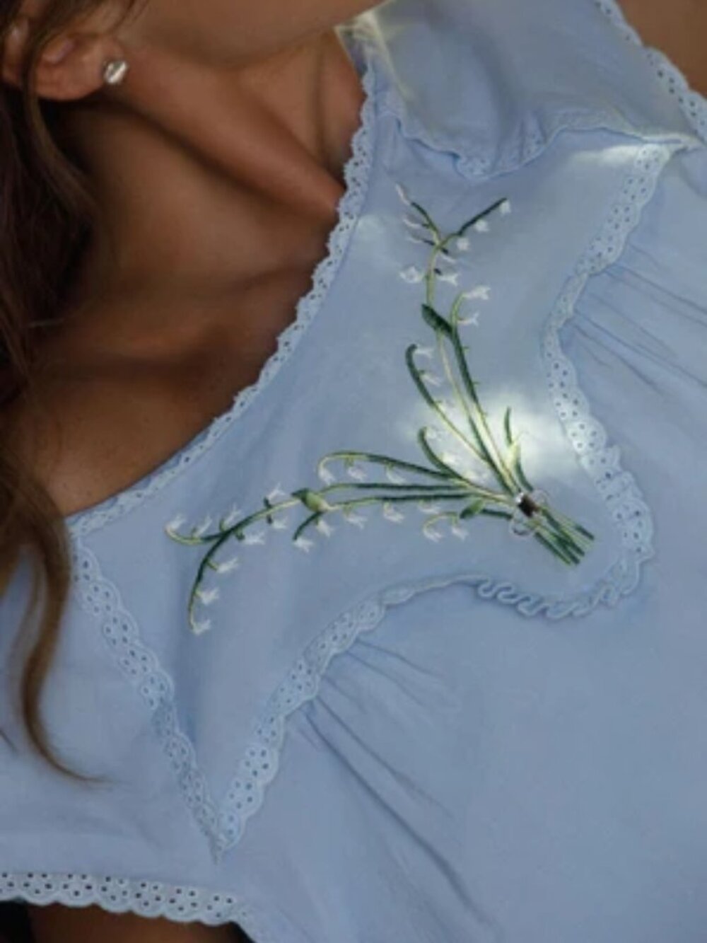 Dairy Boy Soft Blue Lily of The Valley Embroidered Babydoll Dress Size M NWT - Picture 7 of 8